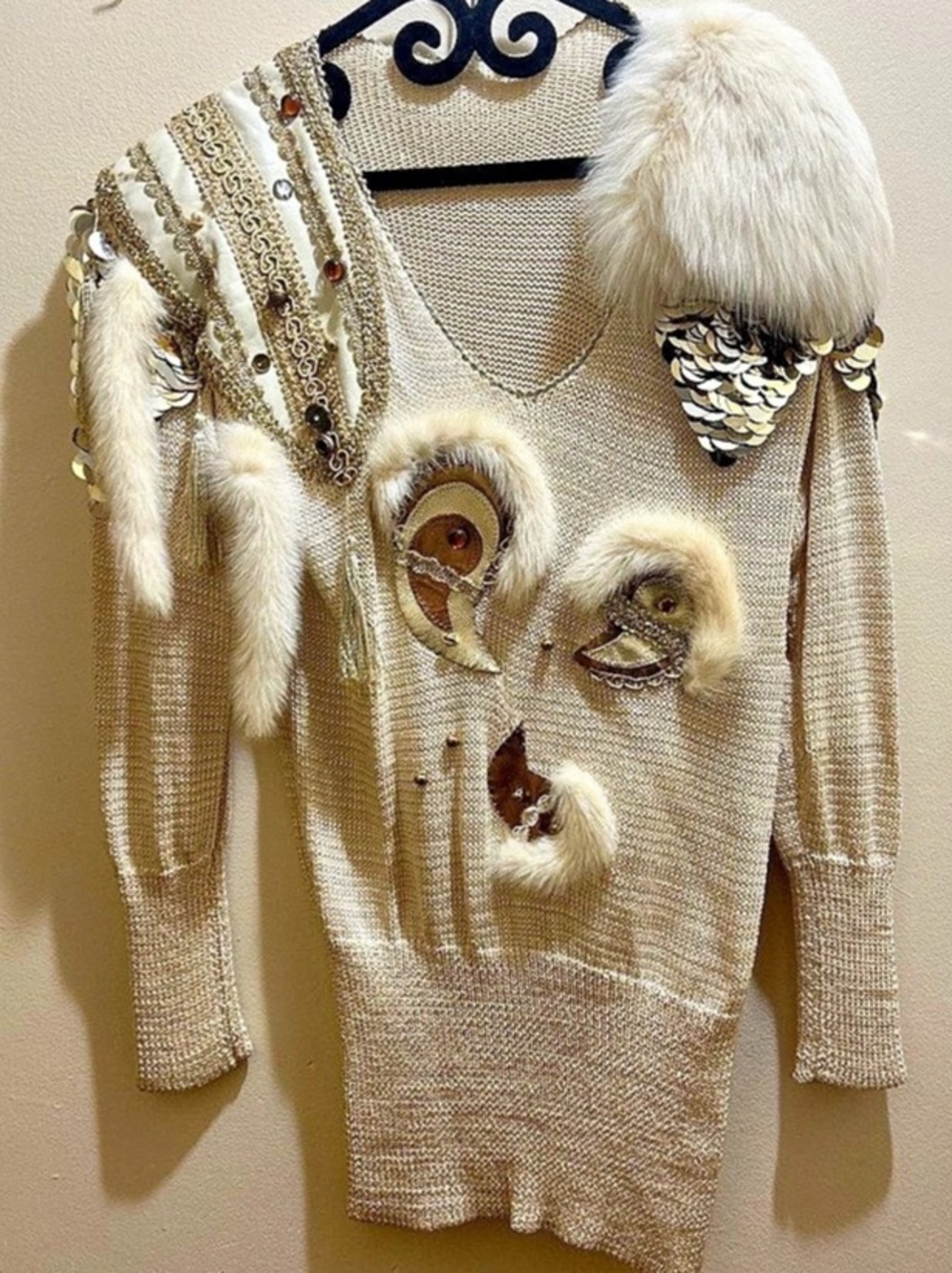 Embellished Crew Neck Sweater in Cream Like New, an elegant sweater to make you